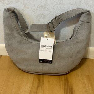 Grey Suede Crossbody Shoulder Bag With Adjustable Strap By Ah-Dorned New York